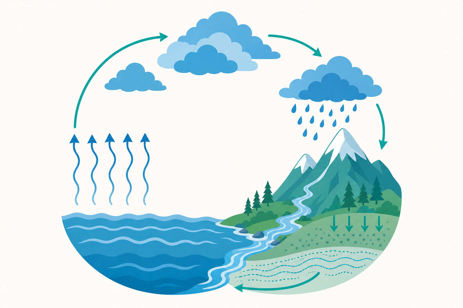 水循環與雲雨概念示意圖